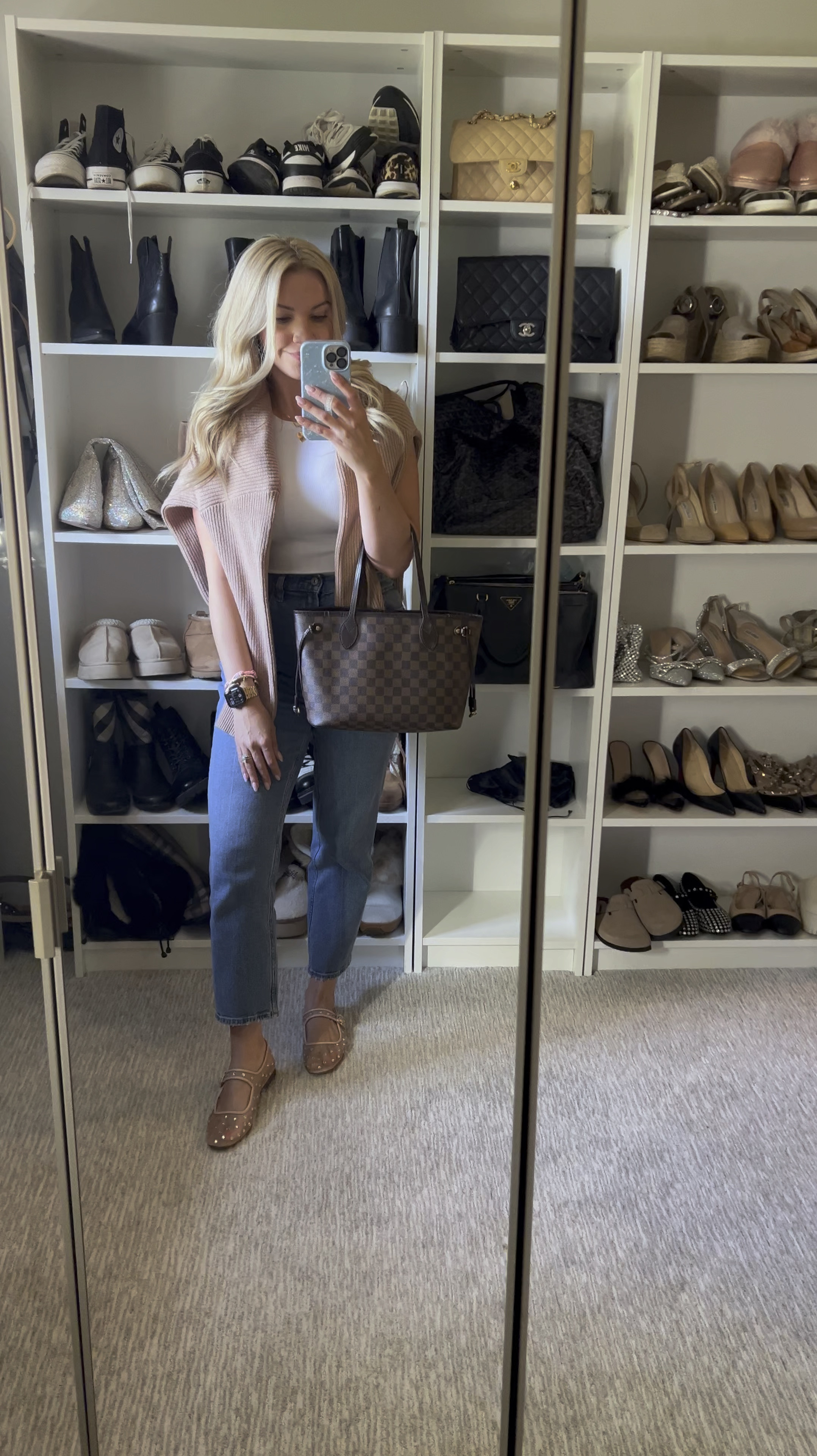 Fall outfit fashion style trend rhinestone flats cardigan sweater Abercrombie high waisted denim jeans baby tee Amazon finds ootd mom transitional look outfit  

#LTKFindsUnder50 #LTKShoeCrush #LTKStyleTip