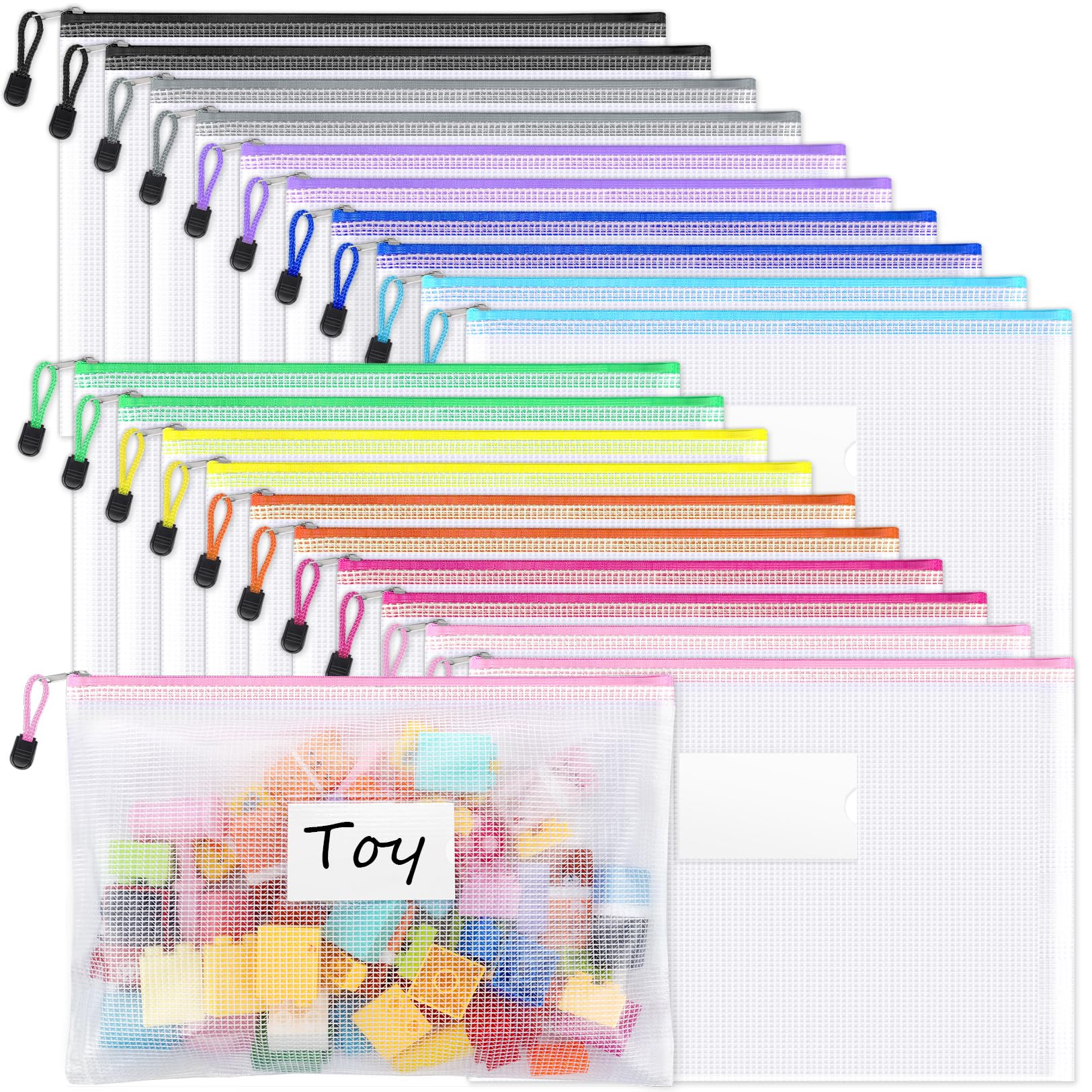 Sooez 20 Pack Mesh Zipper Pouch Bags, A4 Letter Size, Zipper Bags with Label Pocket, Waterproof P... | Amazon (US)