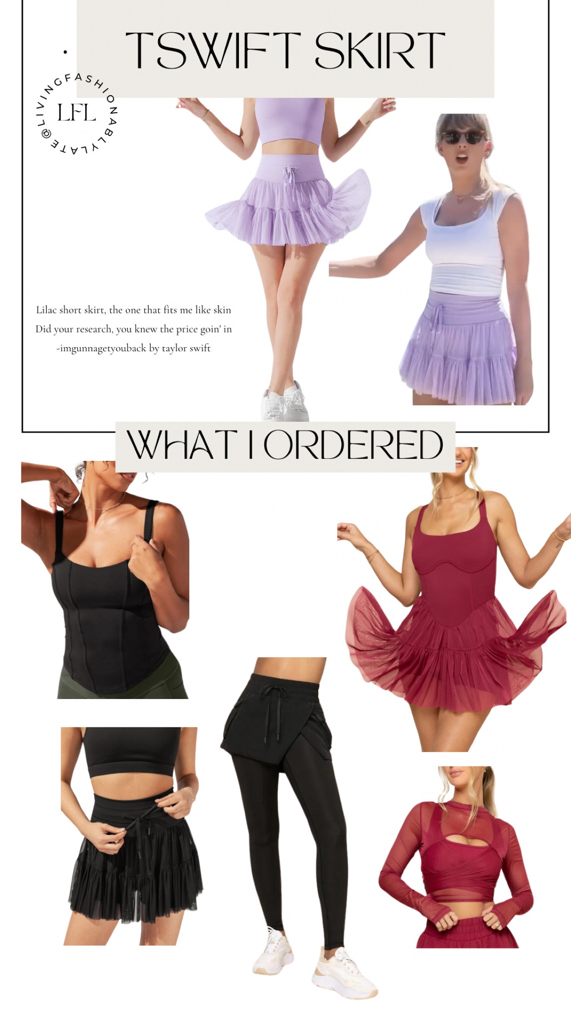 I found Taylor swifts lilac skirt! The company has so many cute activewear pieces so I ordered a few more things too. 

#LTKFindsUnder50 #LTKActive #LTKStyleTip