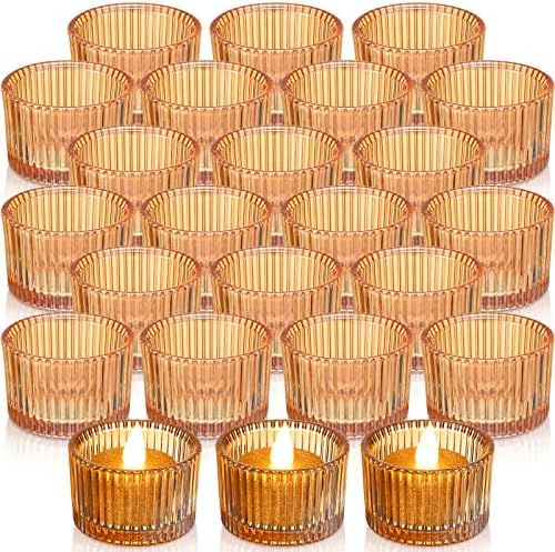 Set of 24 Votive Candle Holders Tealight Candle Holder Glass Candle Holder Vintage Fall Candle Ho... | Amazon (US)