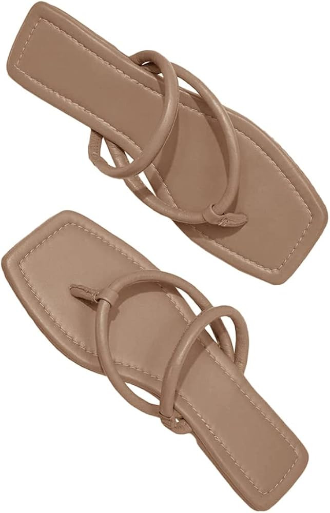 Amazon.com | Thong Sandals for Women Square Open Toe Flip Flops Slip On Slides Split Toe Flat San... | Amazon (US)