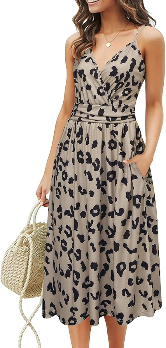 GOOTUCH Women's V Neck Dresses Adjustable Spaghetti Strap Floral Casual Beach Party Swing Dress w... | Amazon (US)