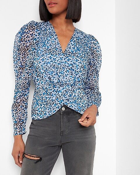 Leopard Print Faux Wrap Peplum Top | Express