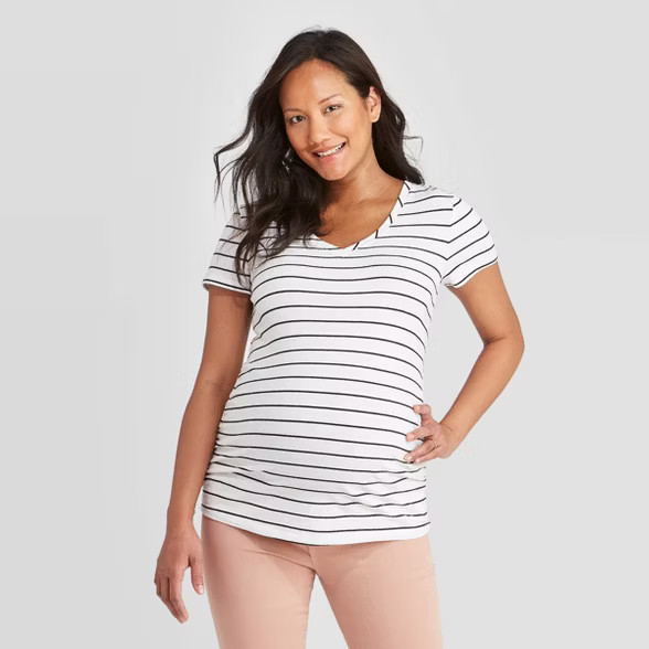 Maternity Short Sleeve V-Neck Side Shirred T-Shirt - Isabel Maternity by Ingrid & Isabel™ | Target