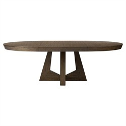 Zylvia Rustic Dark Brown Solid Oak Wood Extendable Round Dining Table - 60-94.02"W | Kathy Kuo Home
