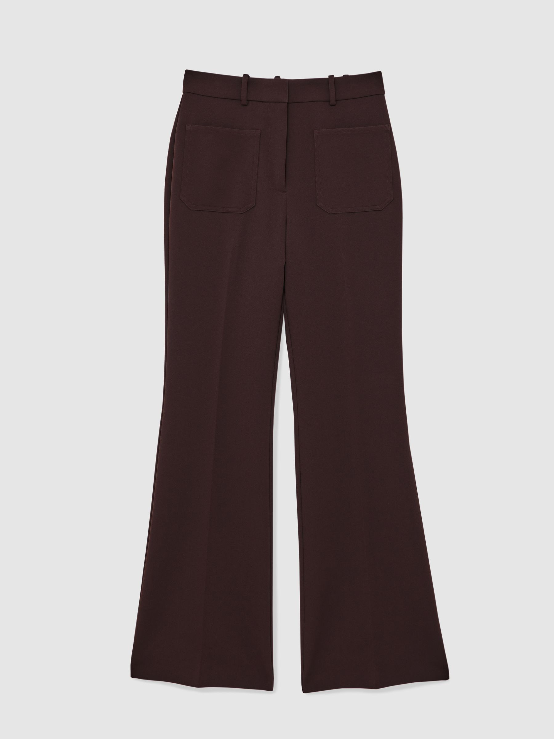 Twill Patch-Pocket Flared Trousers in Chocolate Brown | Reiss UK