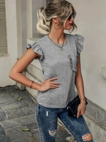 Ruffle Trim Pocket Patched Tee SKU: sw2109164778774818(1000+ Reviews)$7.49$8.49-12%AddThis Sharin... | SHEIN