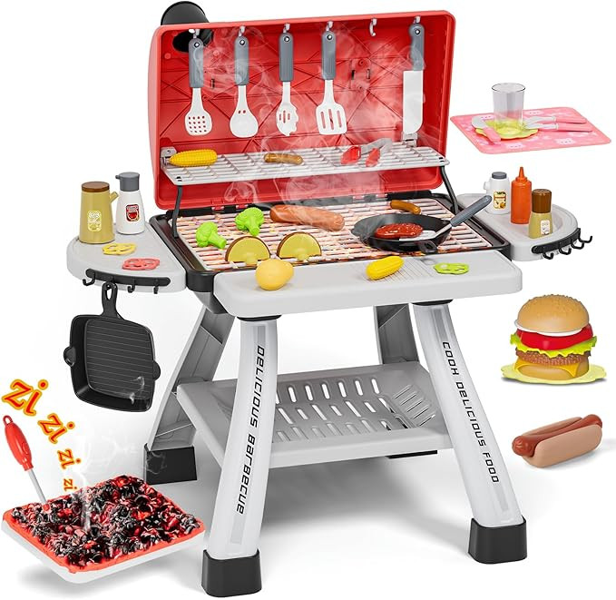 Kids Toys Kitchen Playset, Kids BBQ Grill Playset with Smoke, Sound & Light, Toy Grill for Kids, ... | Amazon (US)