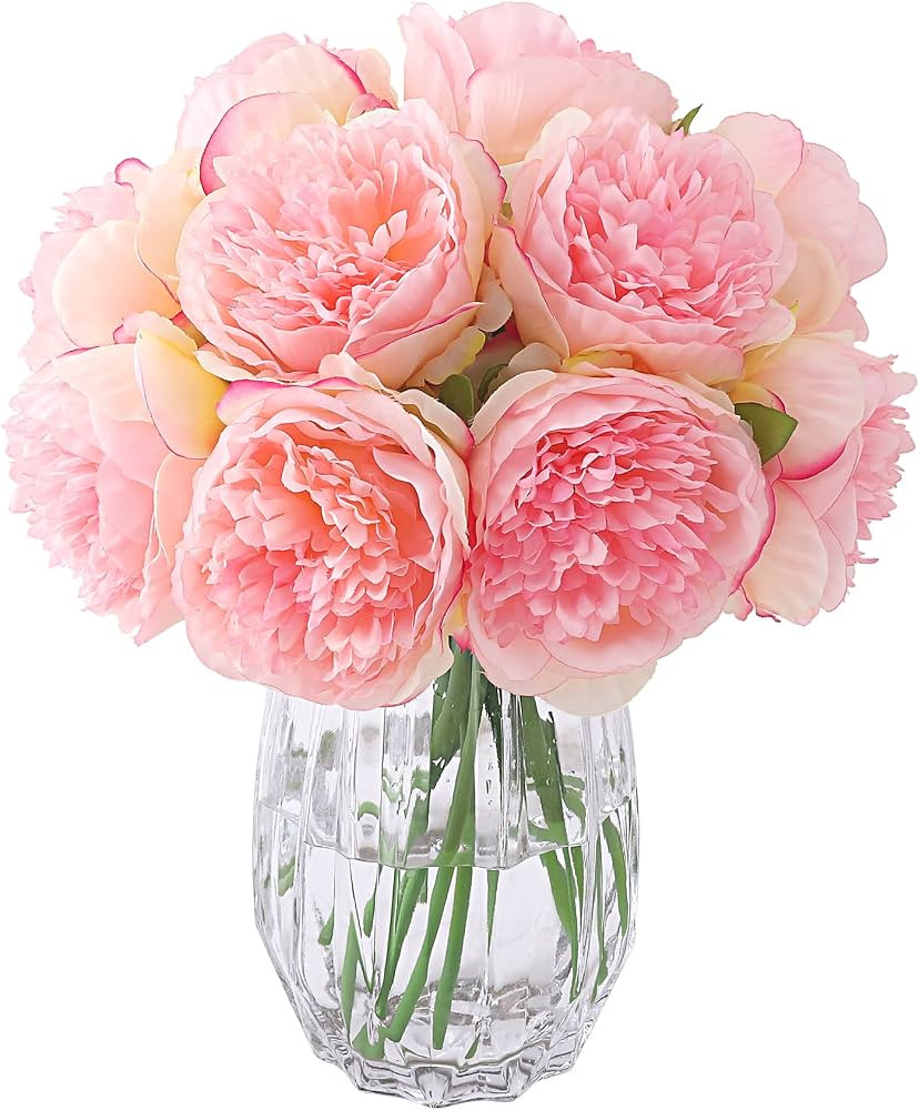 Decpro 2 Bunches Artificial Peonies, 10 Heads Silk Peony Fake Flower for Wedding Home Office Part... | Amazon (US)