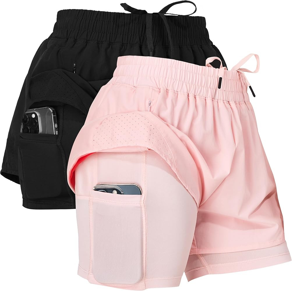 Ultra Performance Womens Running Gym Shorts Women Pack of 2, Nylon Compression Workout Shorts Wom... | Amazon (US)