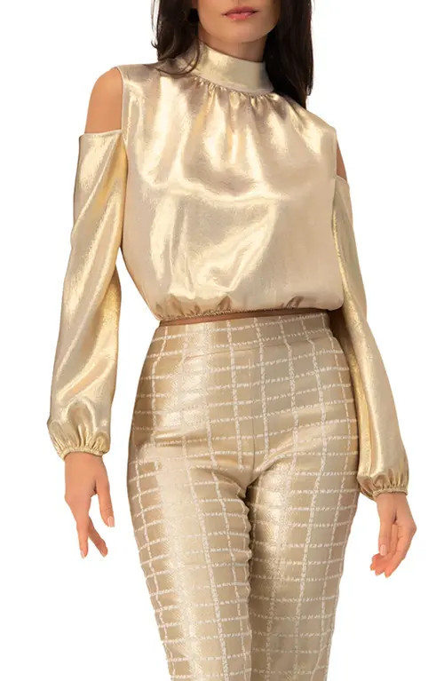 IVONNE Cold-Shoulder Blouse with Back Bow in Gold at Nordstrom, Size 14 | Nordstrom