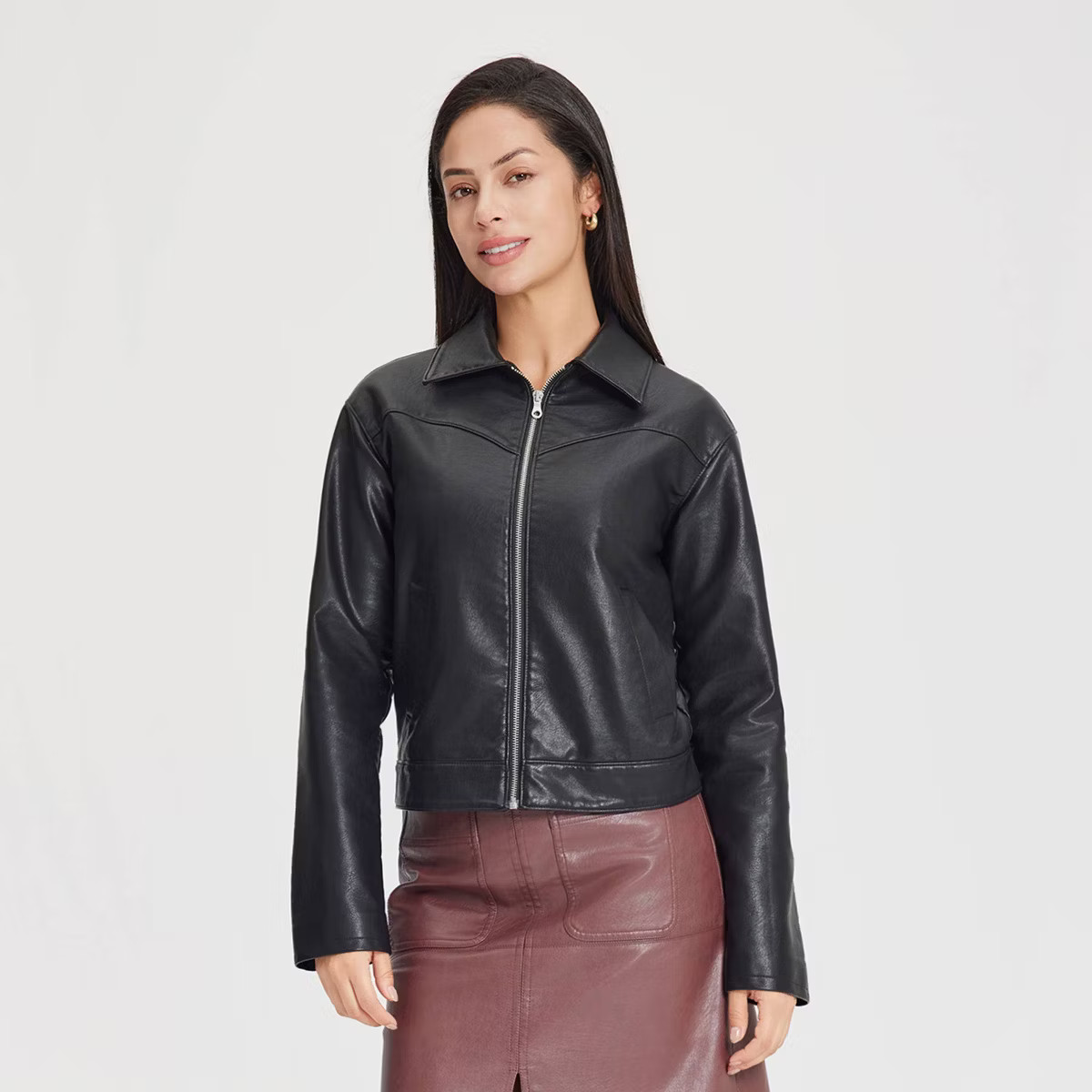 Women's Zip-Front Faux Leather Jacket - Universal Thread™ Black XS | Target