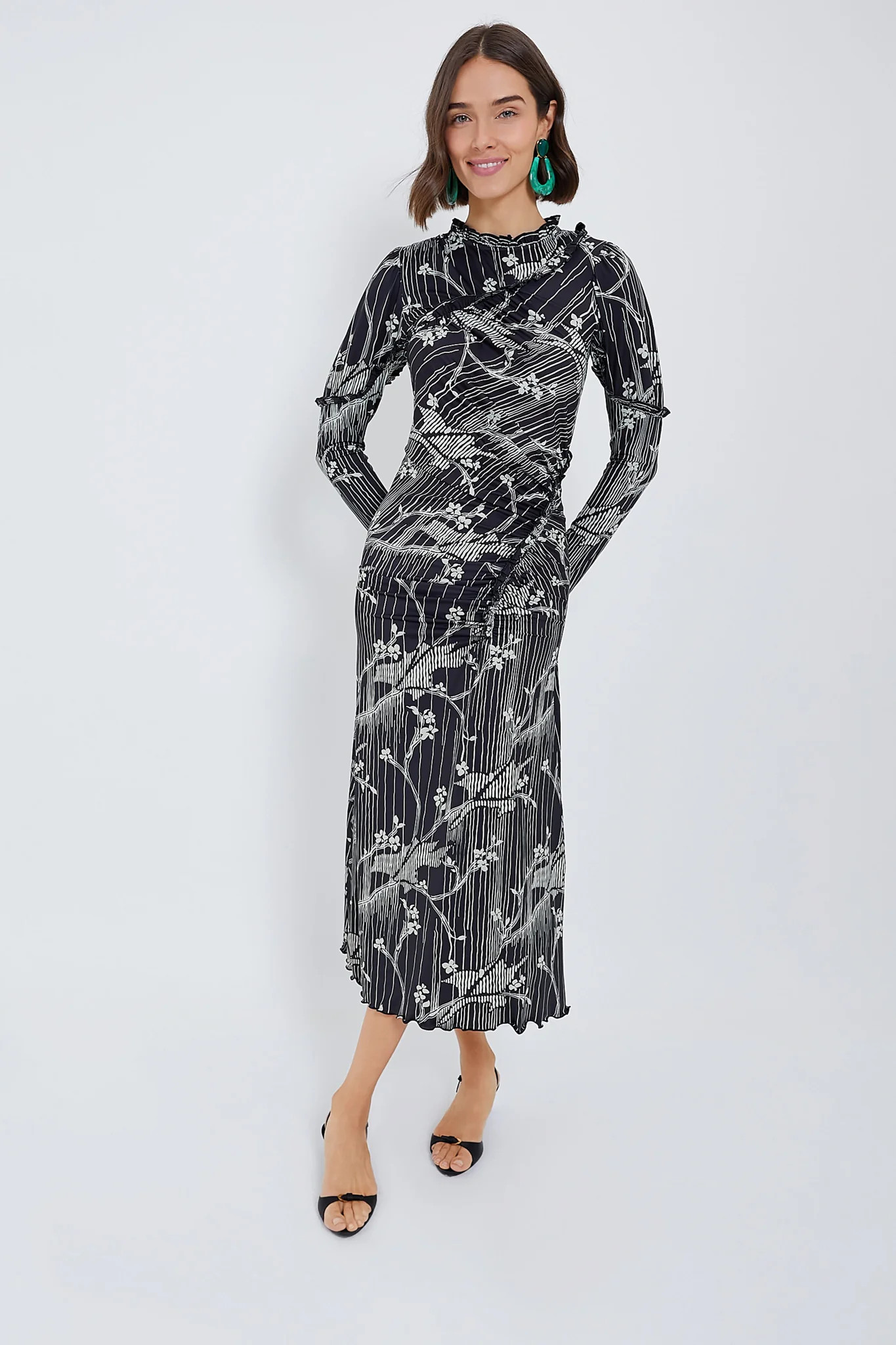 Black Sunniva Print Ruffle Detail Long Sleeve Dress | Tuckernuck (US)