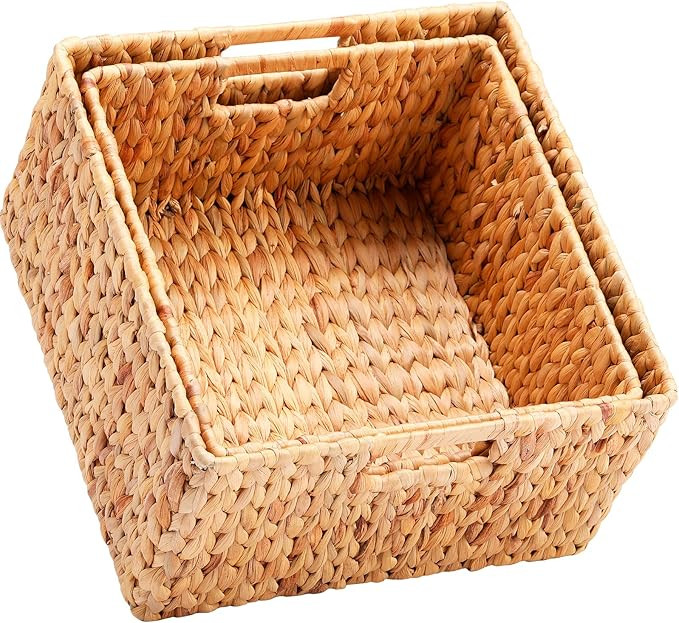 HOONEX Water Hyacinth Storage Baskets for Organizing, Decorative Wicker Baskets with Carrying Han... | Amazon (US)