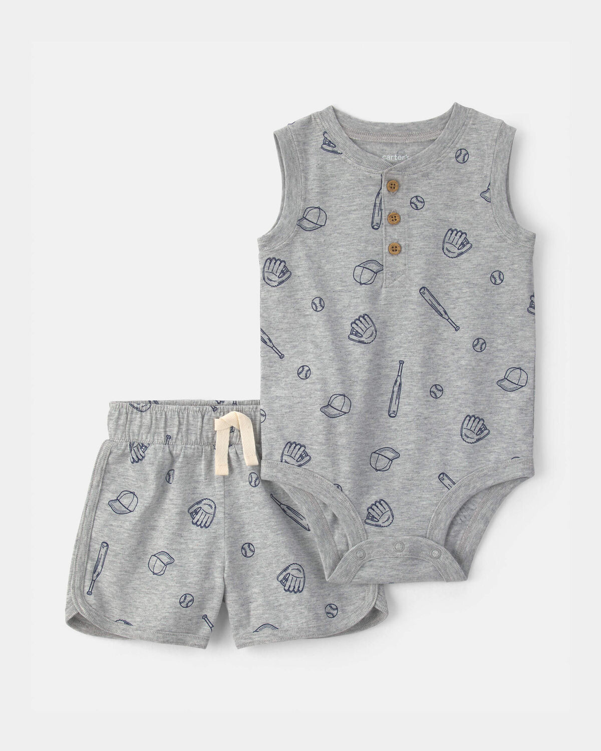 Baby Boy 2-Piece Baseball Sleeveless Bodysuit & Short Set - Grey | Carter's Inc
