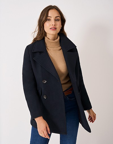 Wool Blend Peacoat in Navy | Crew Clothing (UK)