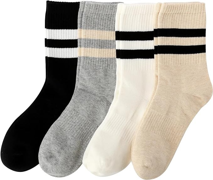 Striped Cotton Crew Socks for Women with Seamless Toe, Cute Casual Women’s Socks, Athletic Runn... | Amazon (US)