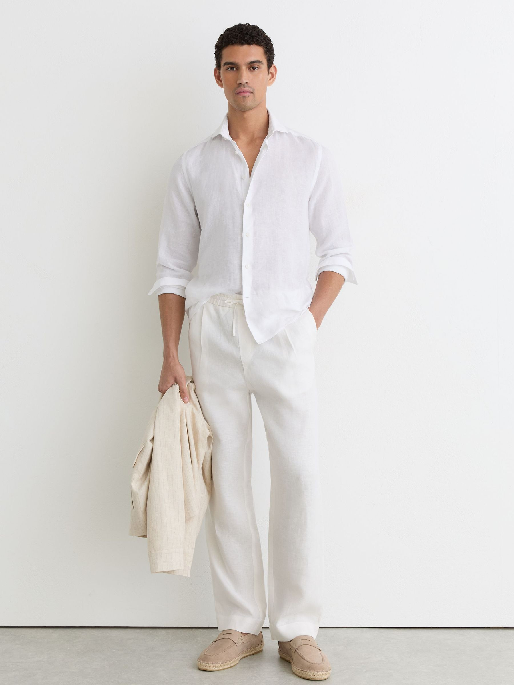 Reiss Linen Cutaway-Collar Regular-Fit Shirt in White | REISS | Reiss US