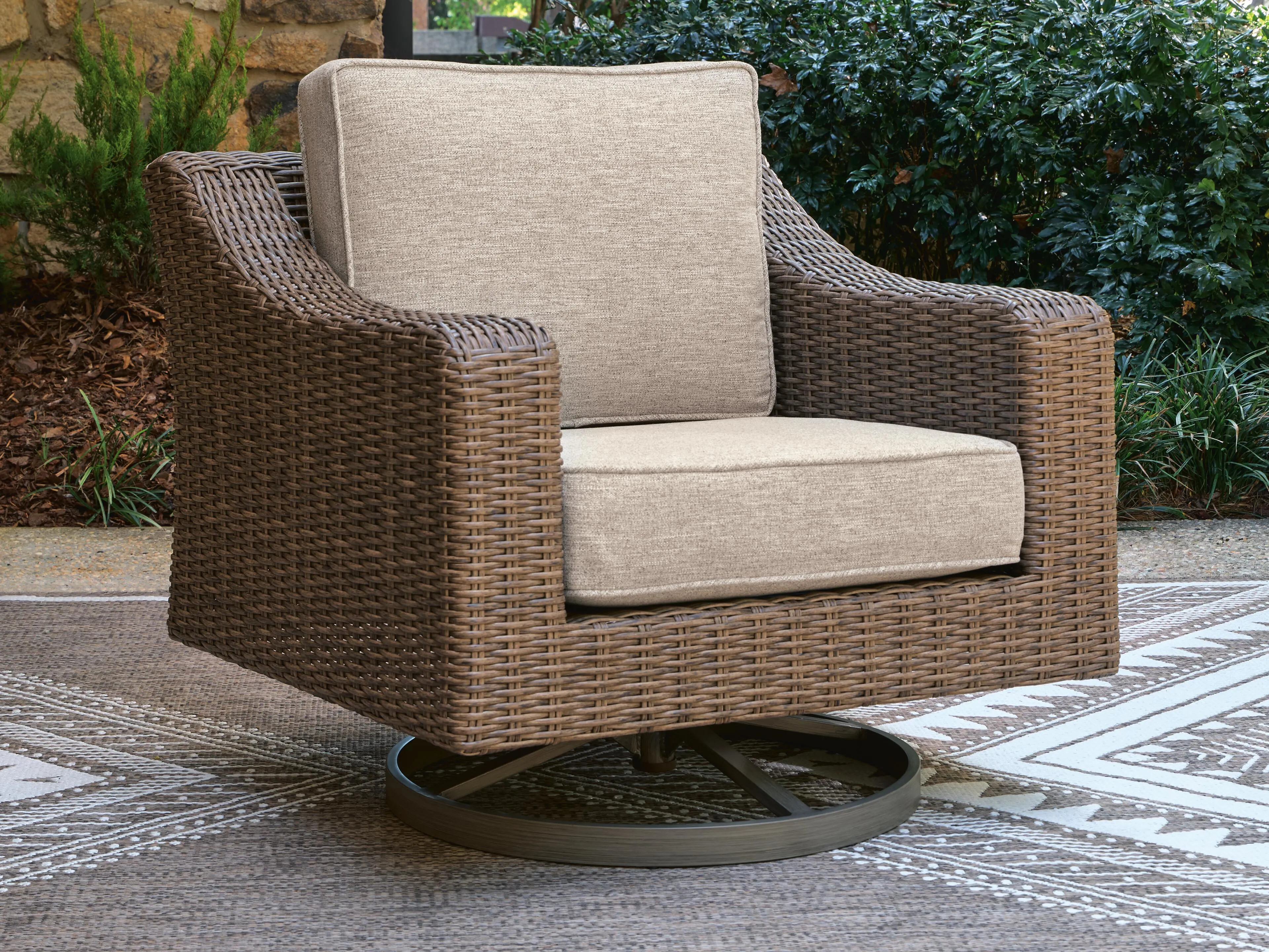 Revare Beach Outdoor Swivel Lounge Chair, Beige | Ashley