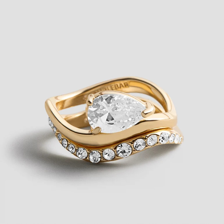 Caroline Gold Ring Set - Gold/Pav\u00e9 | BaubleBar