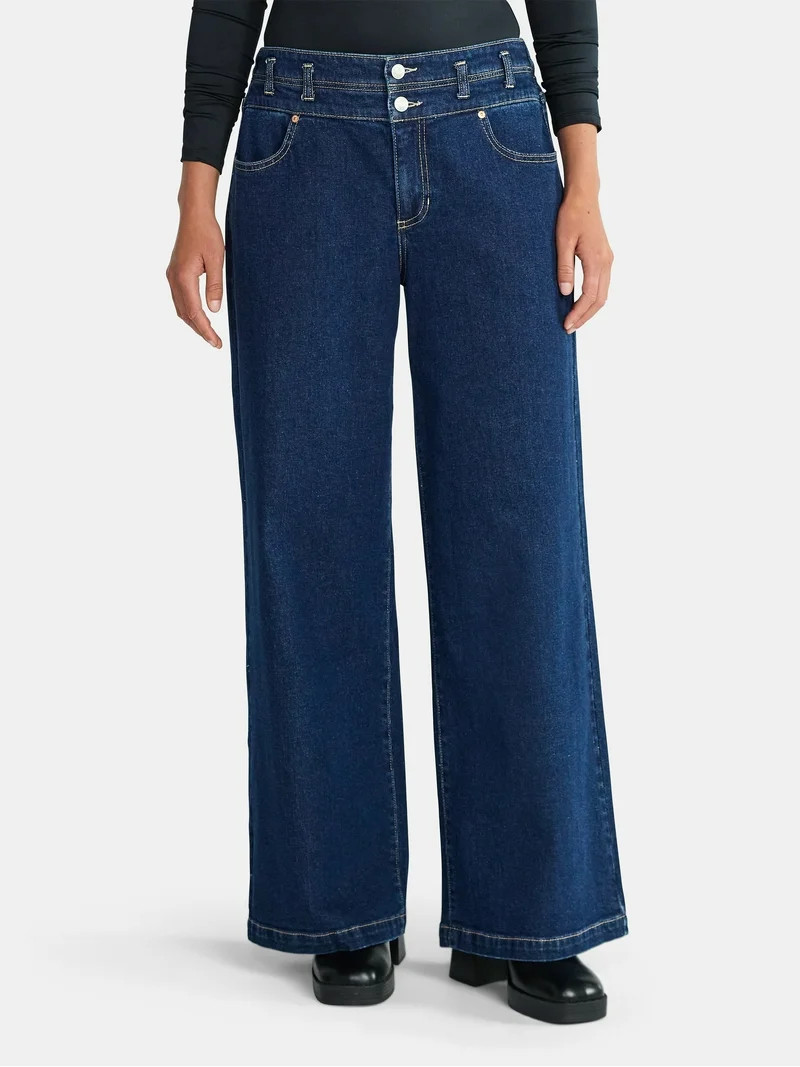 Madden NYC Women's Stacked Waist Relaxed Jean, 31" Inseam, Sizes XXS-XXL | Walmart (US)