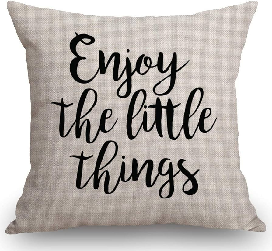 SSOIU Quote Saying Decor Throw Pillow Covers Enjoy The Little Things with Motivational Words Cott... | Amazon (US)