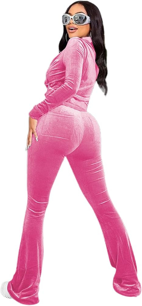 yidengymx Womens 2 Piece Velour Tracksuit Two Piece Outfits for Women Long Sleeve Zip Up Crop Top... | Amazon (US)