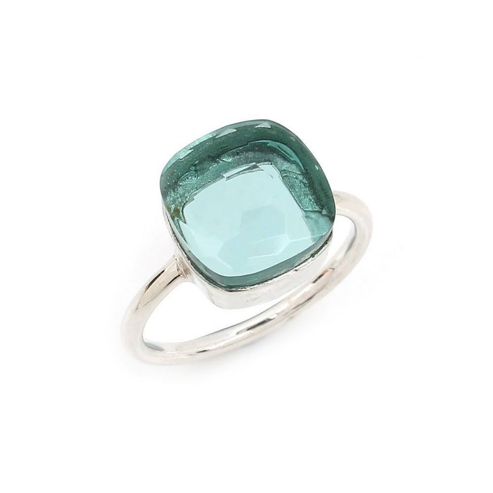 Simple Aquamarine Ring - Silver Statement Ring- Aqua Gemstone Silver Ring- Green Aquamarine Silve... | Amazon (US)