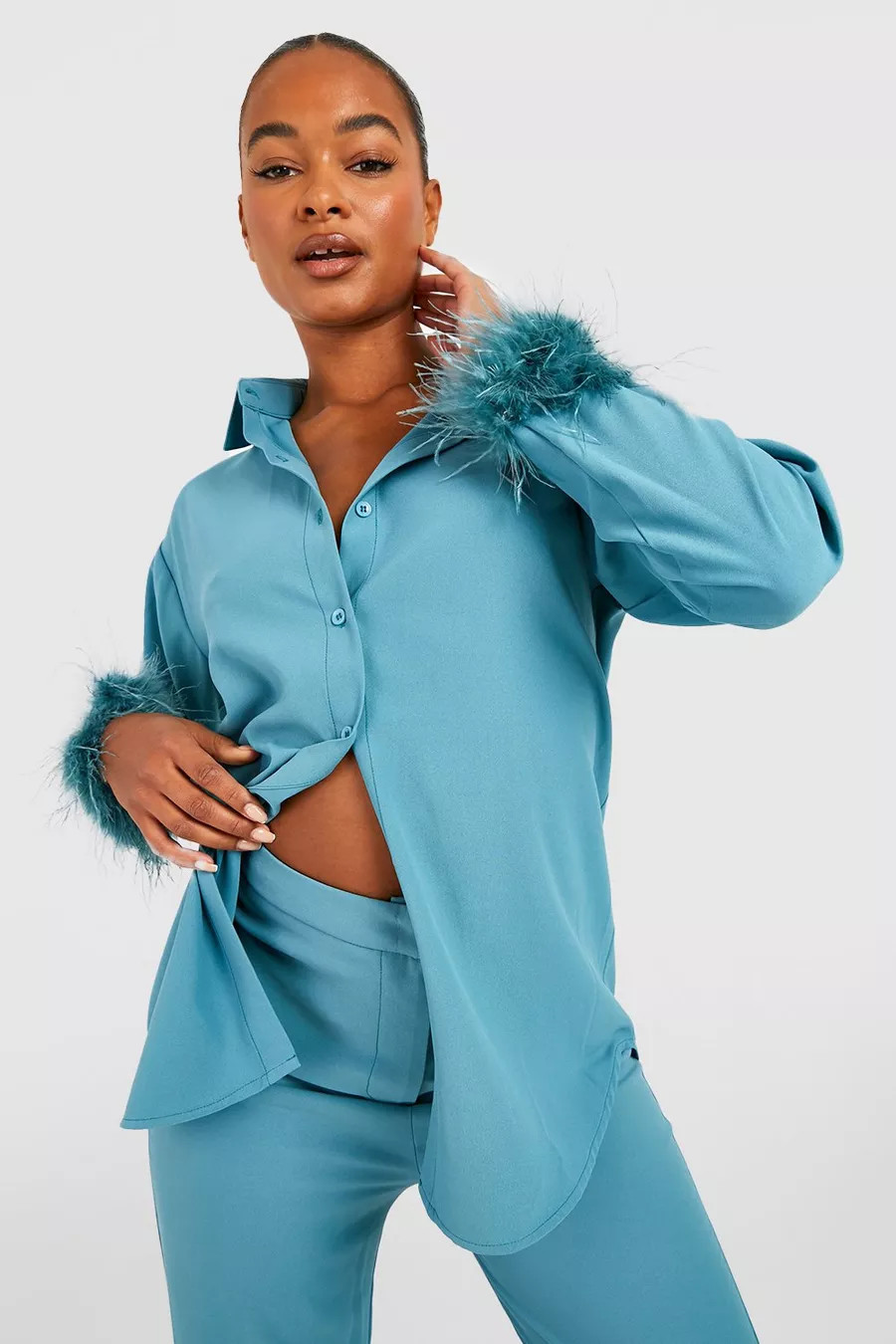 Tall Feather Cuff Shirt | Boohoo.com (US & CA)