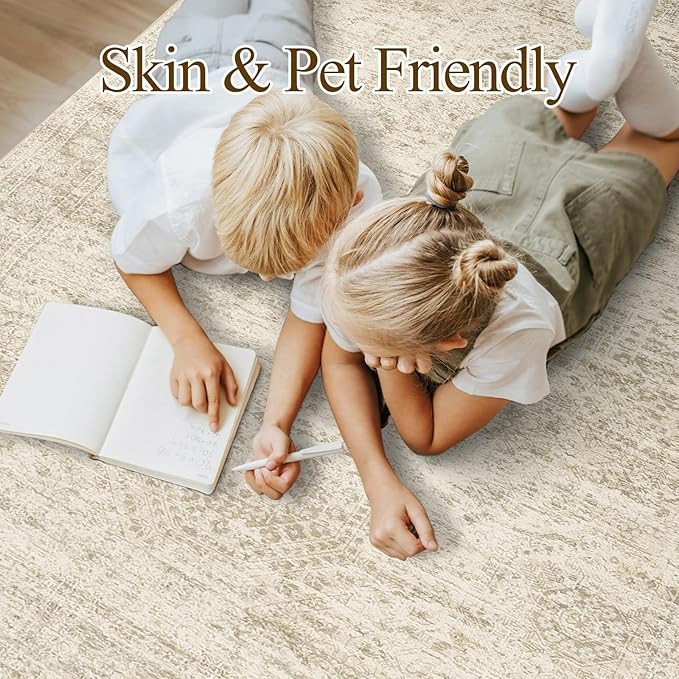 5x7 Area Rug Beige Rug Low Pile Indoor Washable Rugs for Bedroom Living Room Area Rugs 5x7 for Di... | Amazon (US)