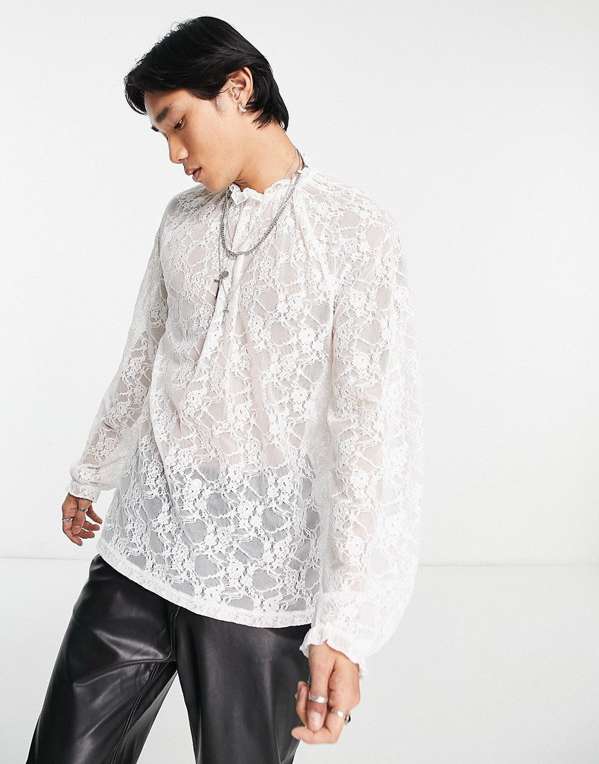 ASOS DESIGN long sleeve t-shirt in white lace with neck & sleeve detail | ASOS (Global)