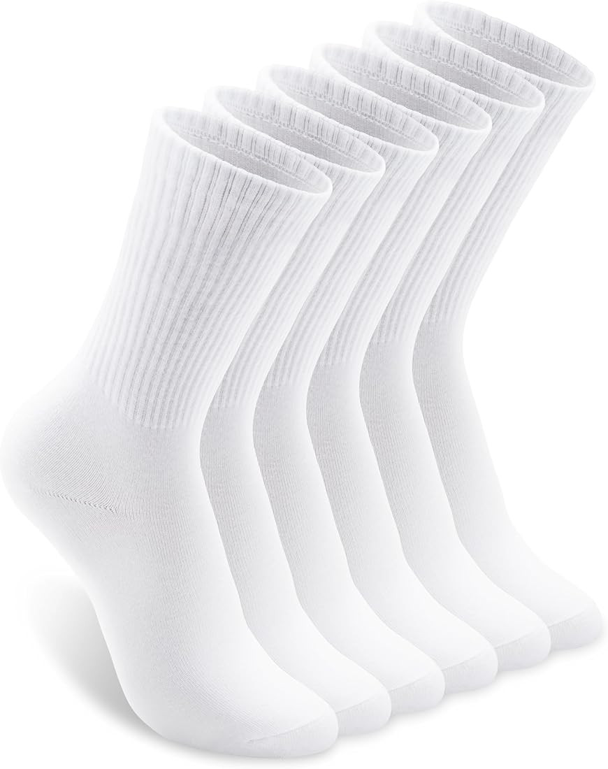 White Socks for Women Crew: 6 Pairs Mid High Length for Boots, Sneakers, Loafer | Amazon (US)