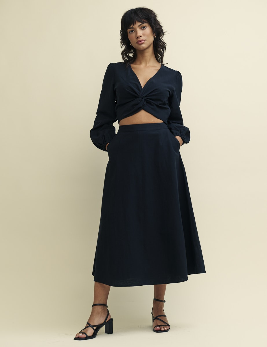 Black Linen-blend Crop Top | Nobody's Child