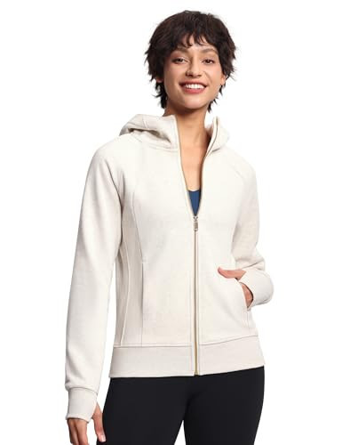 THE GYM PEOPLE Women's Zip Up Hoodies Fleece Workout Jackets Sweatshirts with Pockets Thumb Hole Heather White | Amazon (US)