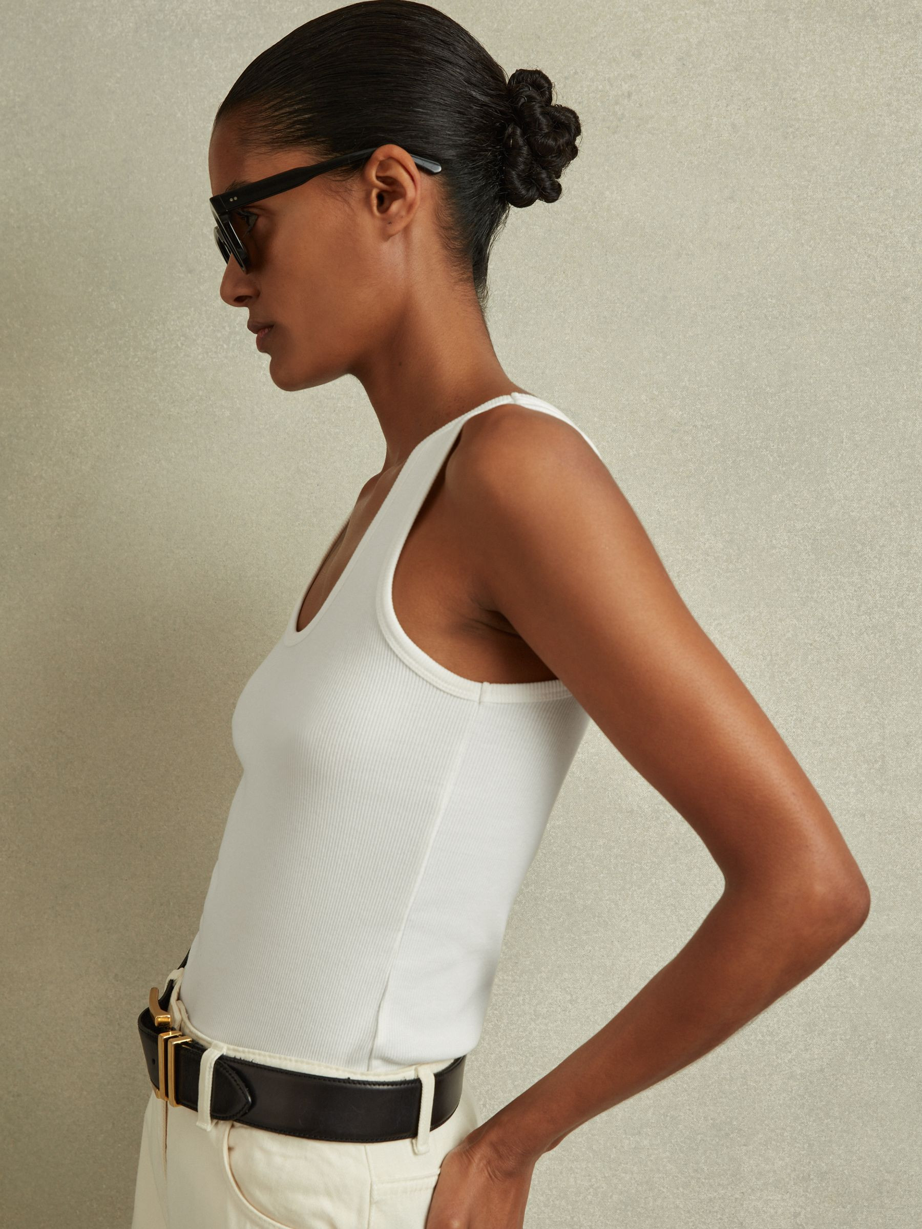 Stretch-Cotton Ribbed Vest in White | Reiss UK