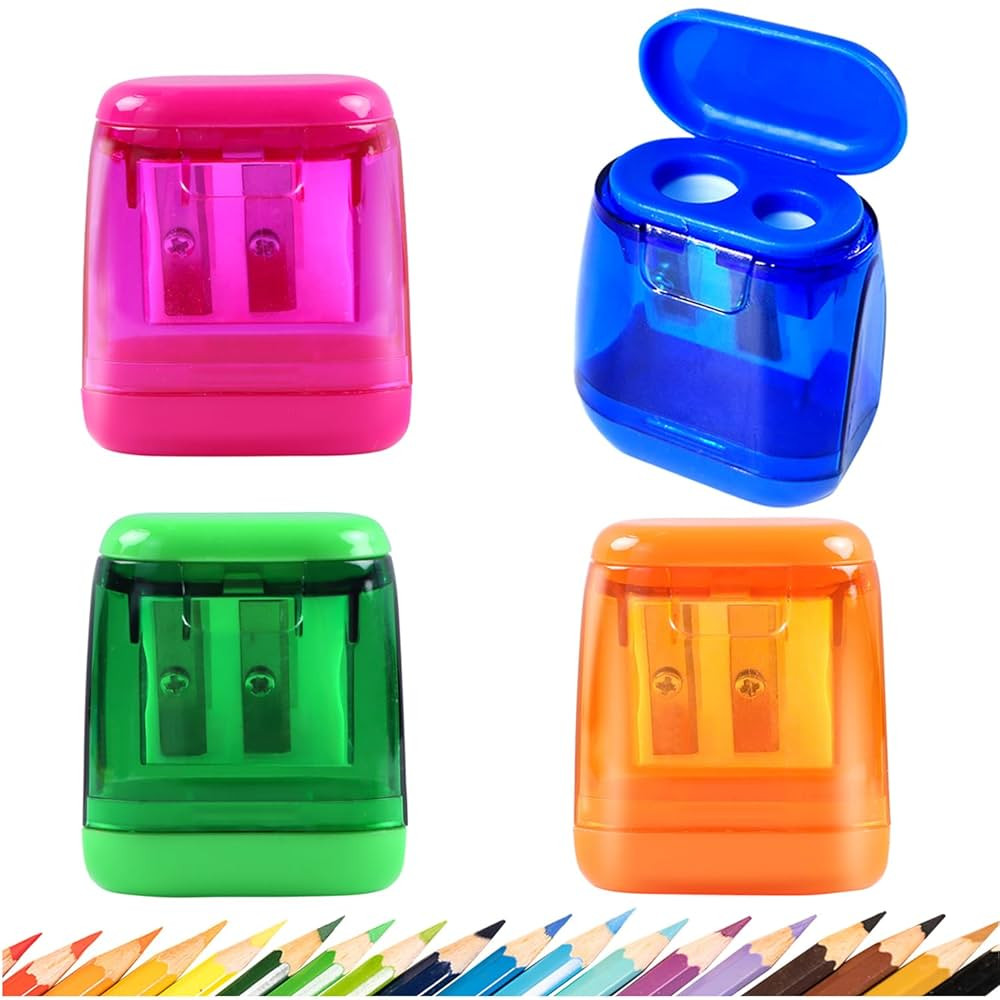Pencil Sharpeners, Aipker Manual Pencil Sharpeners, 4PCS Colorful Dual Holes Pencil Sharpener wit... | Amazon (US)