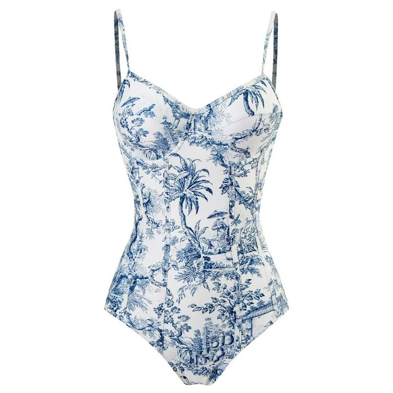 Pitauce Tummy Control Vintage Floral Polyester, One-Piece Swimsuit (Women's) | Walmart (US)