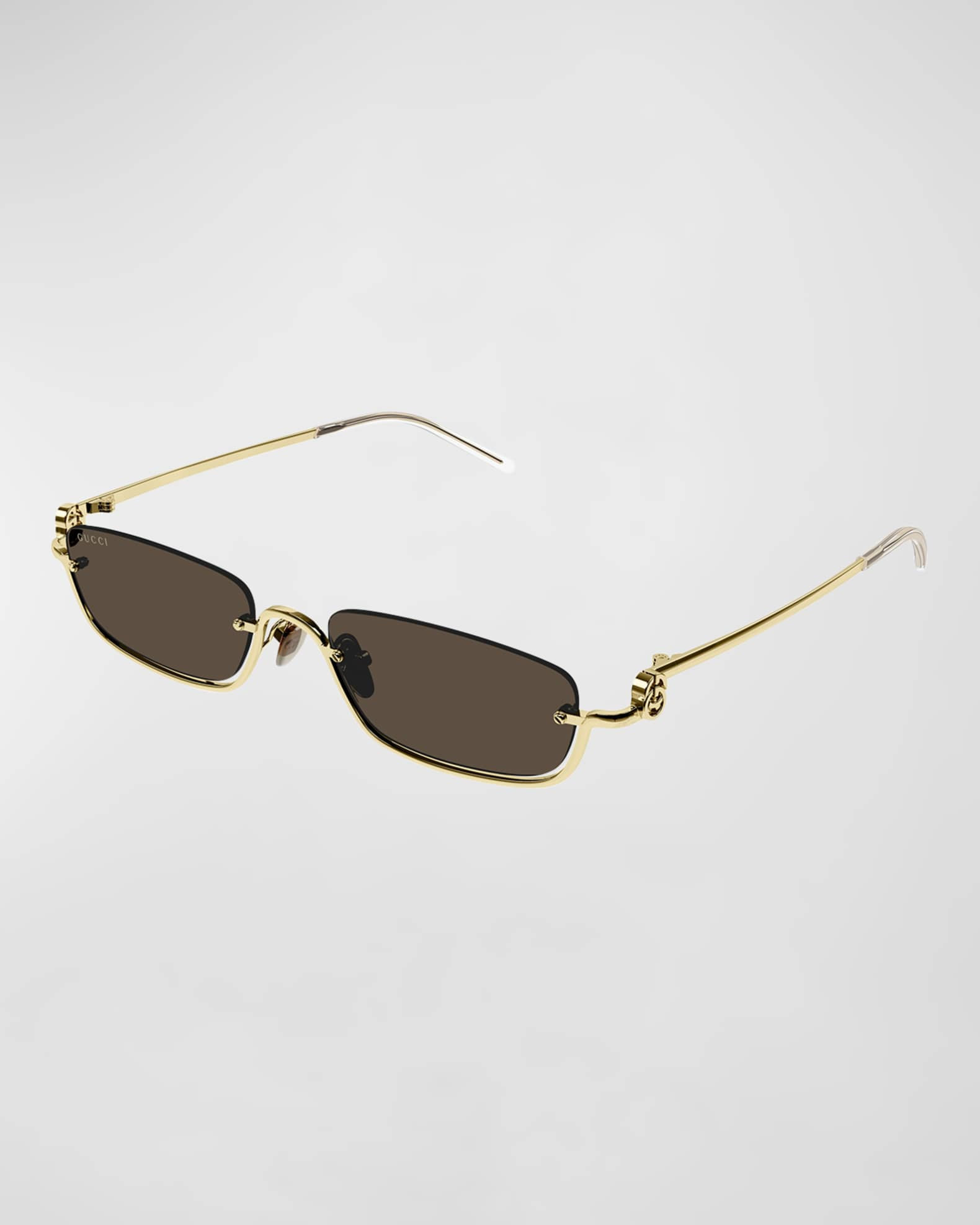 Gucci Men's Rimless Metal Rectangle Sunglasses with Logo | Neiman Marcus
