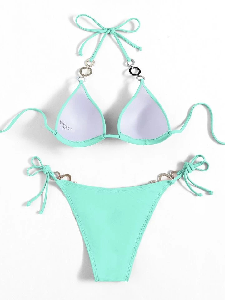 SHEIN Swim Summer Beach Rhinestone Studded Halter Push Up Bikini | SHEIN