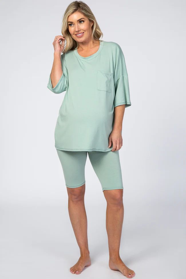 Mint Biker Short Maternity Sleep Set | PinkBlush Maternity