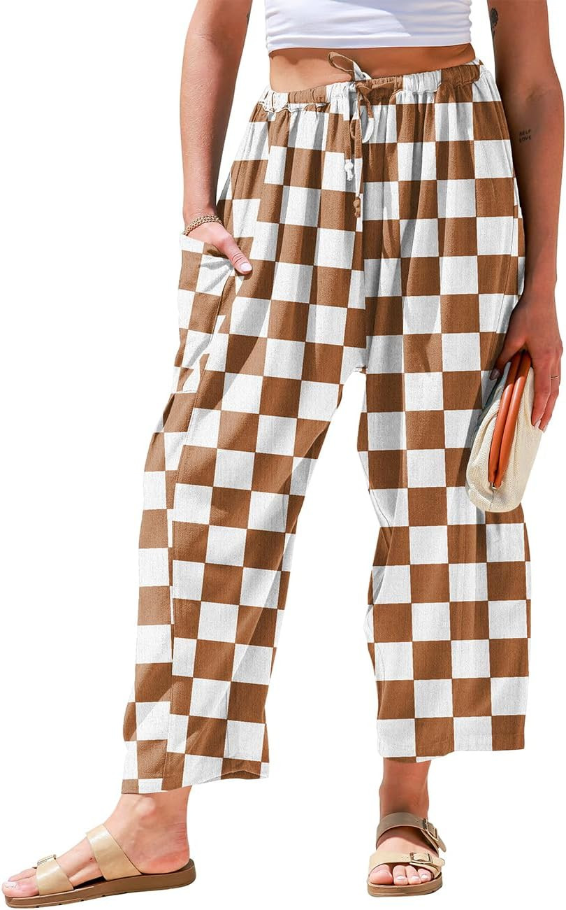 TARSE Womens Linen Palazzo Pants Wide Leg Casual Loose Drawstring Pants | Amazon (US)