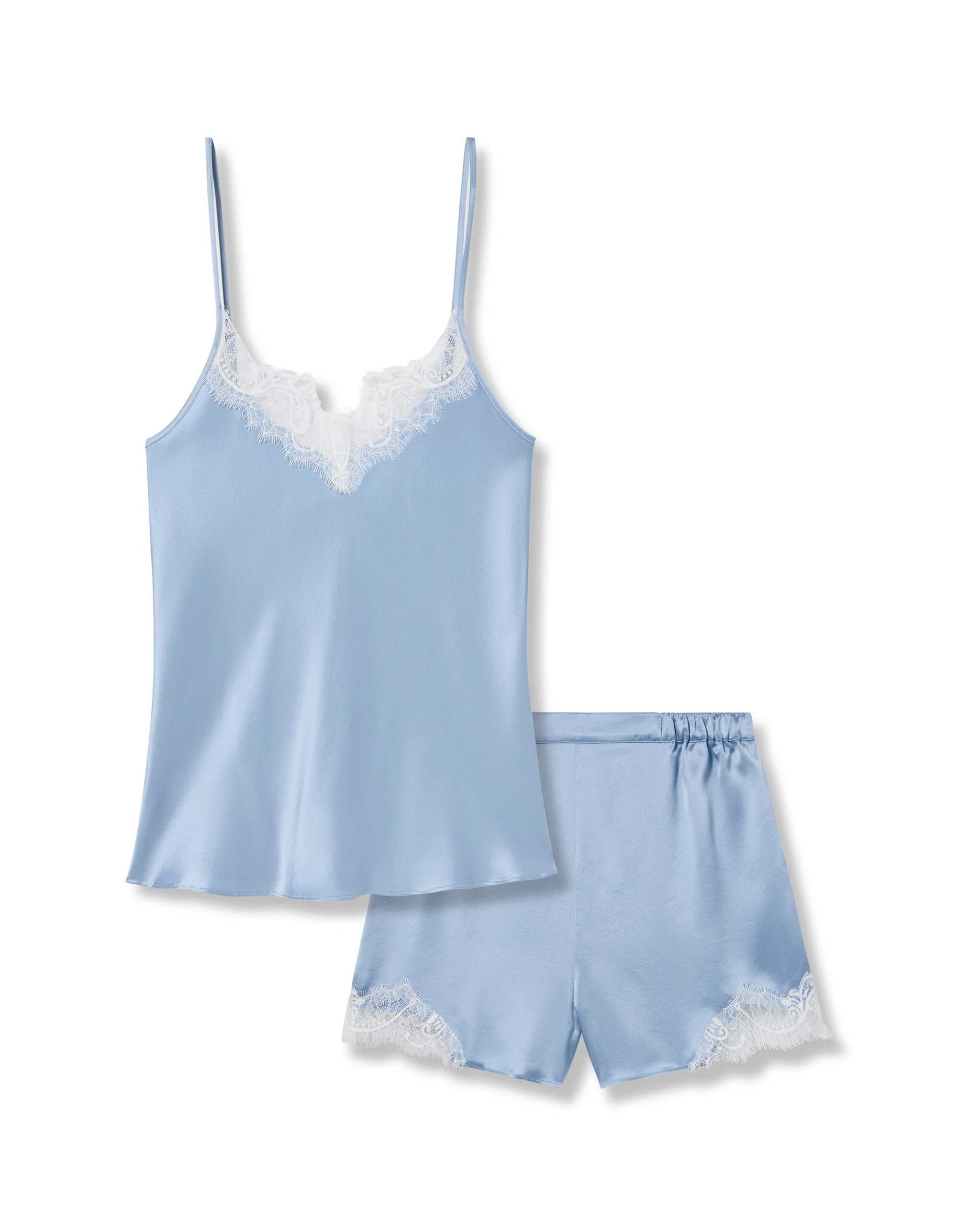 Women's Silk Lace Cami Short Set in Periwinkle | Petite Plume