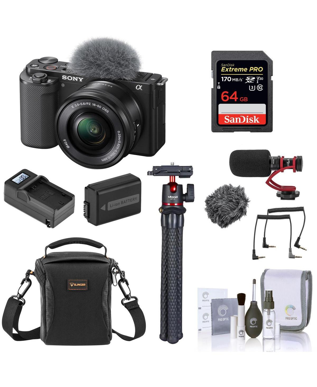 Sony Sony Zv-E10 Mirrorless Vlog Camera with 16-50mm Lens, Black - Bundle with 64GB Sd Card, Shoulder Bag, Mic, Tripod, Extra Battery, Charger, 40.5mm | Macy's
