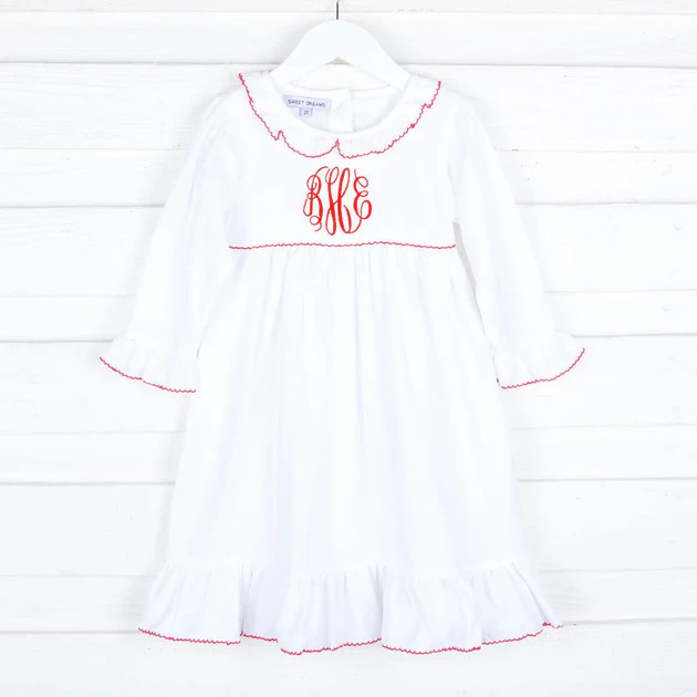 White Gown With Red Picot Trim | Classic Whimsy