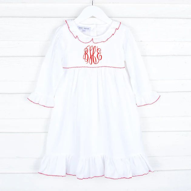 White Gown With Red Picot Trim | Classic Whimsy