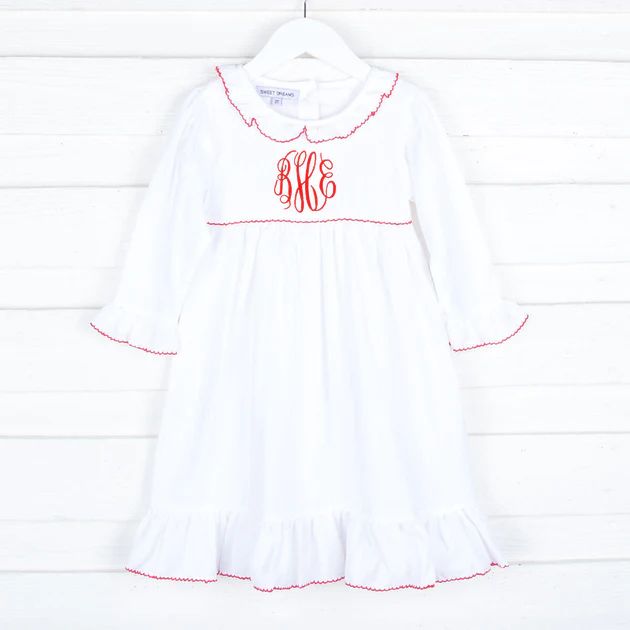 White Gown With Red Picot Trim | Classic Whimsy