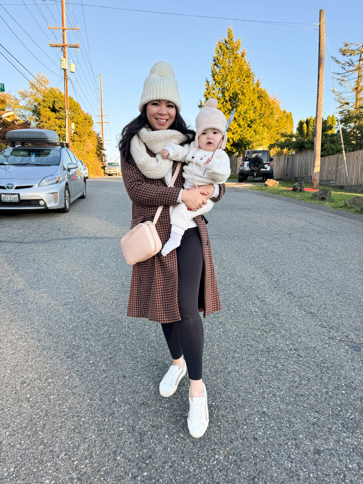 Fall plaid coat with Pom Pom beanie and leggings. Casual fall fashion. Use code 15tinabit for 15% off the coat!

#LTKSeasonal #LTKstyletip