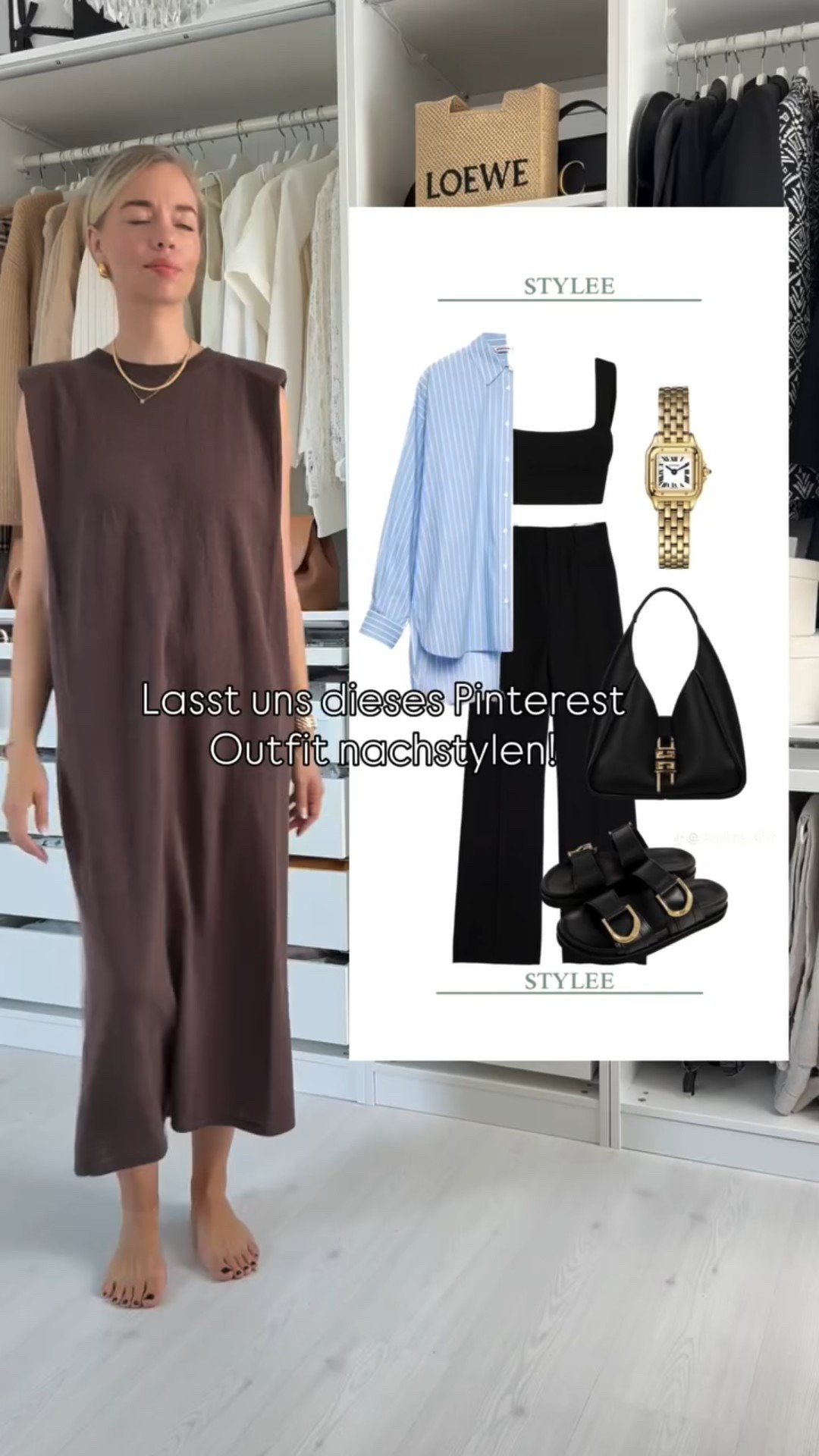 Lasst uns dieses Pinterest Outfit nachstylen 🖤💙
⠀
Schwarze Bundfaltenhose, Croptop, Statement-Hemd – und der kleine Luxus in den Details. ✨
⠀
Ich liebe diesen Look: minimalistisch, cool, vllt ein bisschen mutig für mich 😄.
⠀
Wer fühlt den Song auch sehr? 😍

Die Zara Pieces sind leider alt aber ich hab bei Zara ähnliche, aktuelle Teile gefunden! Verlinke euch den Look wie immer auf LTK 🙂‍↕️🤝🏼
⠀
💬 Kommentiert mal: Würdet ihr’s genauso tragen?
📌 Speichern nicht vergessen – solche Basics gehen einfach immer
👣 Und wenn ihr stylische, tragbare Looks für Alltag, Office & Urlaub suchst – bleibt gern hier!
⠀
#pinterestoutfit #nachgestylt #outfitnachstylen #capsulewardrobe #sommerlook #bundfaltenhose #croptopstyle #blauesshirt #chypresandals #yslgürtel #polenetasche #neutralstyle #fashionreel #deutschecontentcreator #germanfashionblogger #ootddeutschland

#LTKsummer #LTKdeutschland #LTKeurope