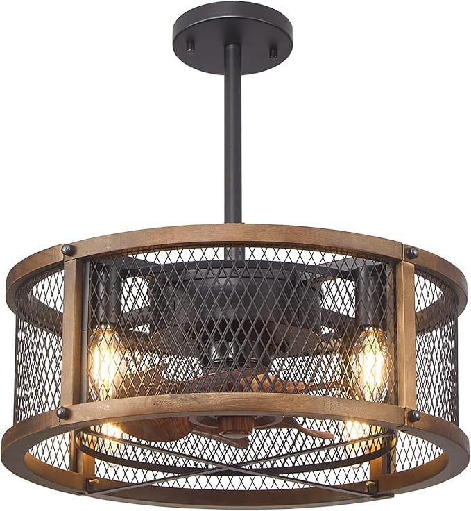 DRNANLIT Farmhouse Caged Ceiling Fan with Light,17 Inch Industrial Flush Mount Bladeless Ceiling ... | Amazon (US)