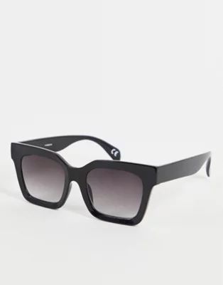 ASOS DESIGN bevel square sunglasses in shiny black | ASOS (Global)